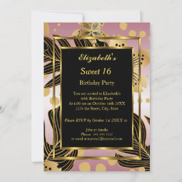 Convite Floral Cor-de-rosa Dourada de 16 Festas de anivers
