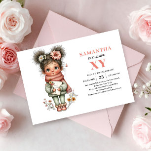 Convite Floral Cor-de-Rosa Pastel de Aniversário d