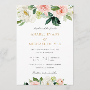Convite Floral cora o casamento romântico branco das