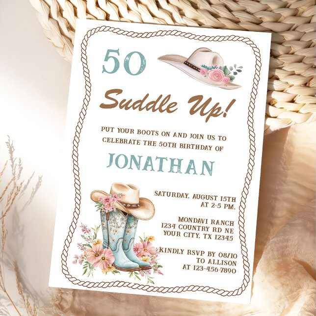 Convite Floral Cowgirl Boots and Hat Birthday Invitation  (Criador carregado)