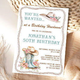 Convite Floral Cowgirl Boots and Hat Birthday Invitation 