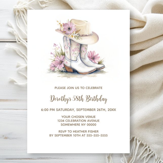 Convite Floral Cowgirl Boots and Hat Birthday Party (Criador carregado)