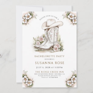 Convite Floral Cowgirl Hat Boots Festa de solteira