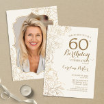 Convite Floral Cream Dourada Foto 60ª Festa de aniversário<br><div class="desc">Floral Ivory Cream Foto Dourada do 60º Convite de aniversário. Design minimalista moderno com desenhos botânicos em destaque e letra de script de tipografia. Simples trendy convida cartão perfeito para uma festa de na moda. Pode ser personalizado para qualquer idade. Impressos convites Zazzle ou modelo de impressão digital instantânea para...</div>