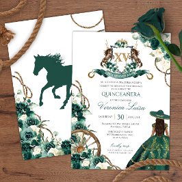 Convite Floral Crest Emerald Green Charro Quinceanera Invi