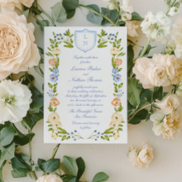 Convite Floral Crest Frame Wedding Invitation