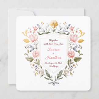 Convite Floral Crest Wedding Elegant Botanical Watercolor
