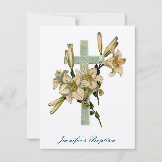 Convite Floral Cross Baptism (Frente)