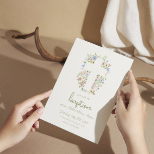 Convite Floral Cross Baptism - Pastel Suave