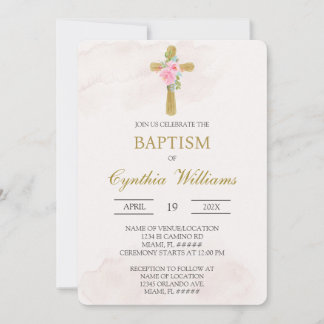 Convite Floral cross beige baptism