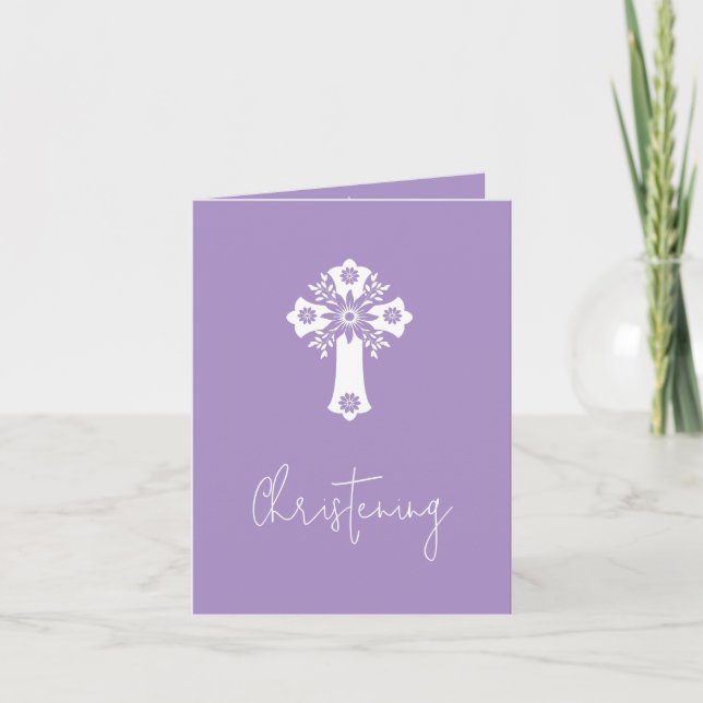 Convite Floral Cross Christening Lilac (Frente)