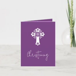 Convite Floral Cross Christening Sweet Plum