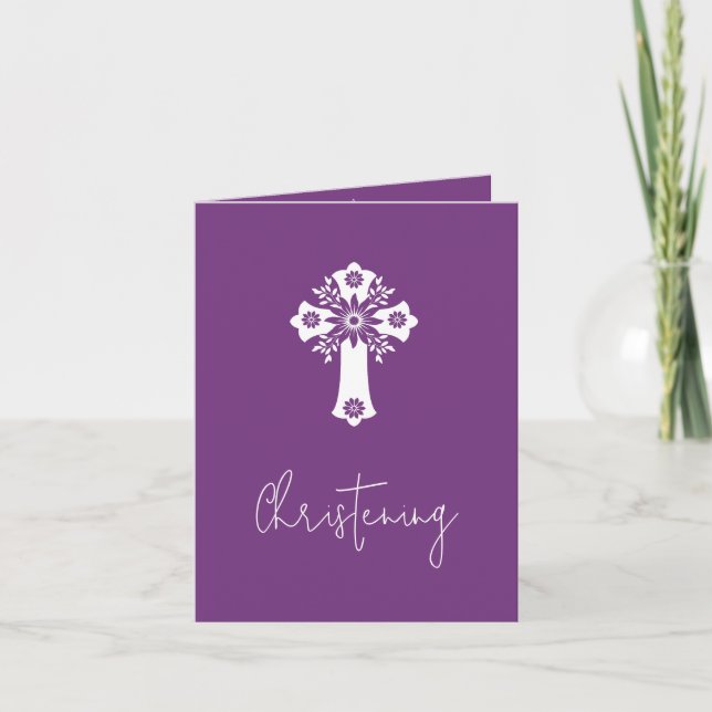 Convite Floral Cross Christening Sweet Plum (Frente)