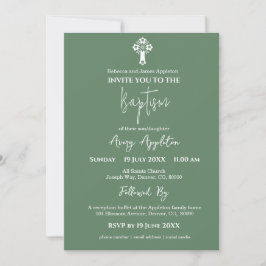 Convite Floral Cruz Baptism Fern Green