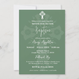 Convite Floral Cruz Baptism Fern Green