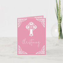 Convite Floral Cruz Batismo Rosa Bege