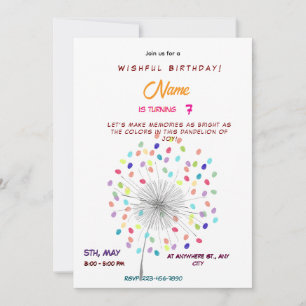 Convite Floral Dandelion Caprichoso Aniversário de Primave