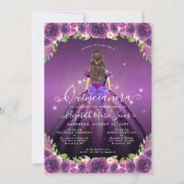 Convite Floral Dark Purple Dourado Glam Princess Quinceane