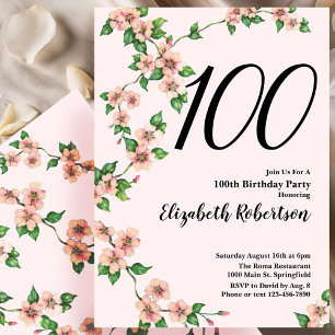 Convite Floral de 100º Aniversário em Rosa Bege