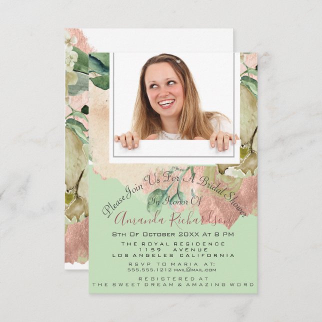 Convite Floral de 16° Poço Fotográfico do chá de panela Sw (Frente/Verso)