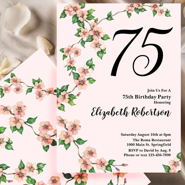 Convite Floral de 75º Aniversário em Rosa Bege (Criador carregado)