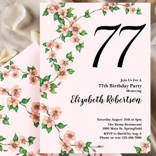 Convite Floral de 77º Aniversário em Rosa Bege