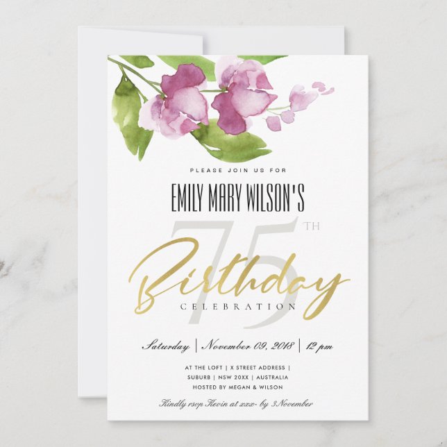 CONVITE FLORAL DE ÁGUA DE LAVAGEM DE TINTA PURA QUALQUER A (Frente)