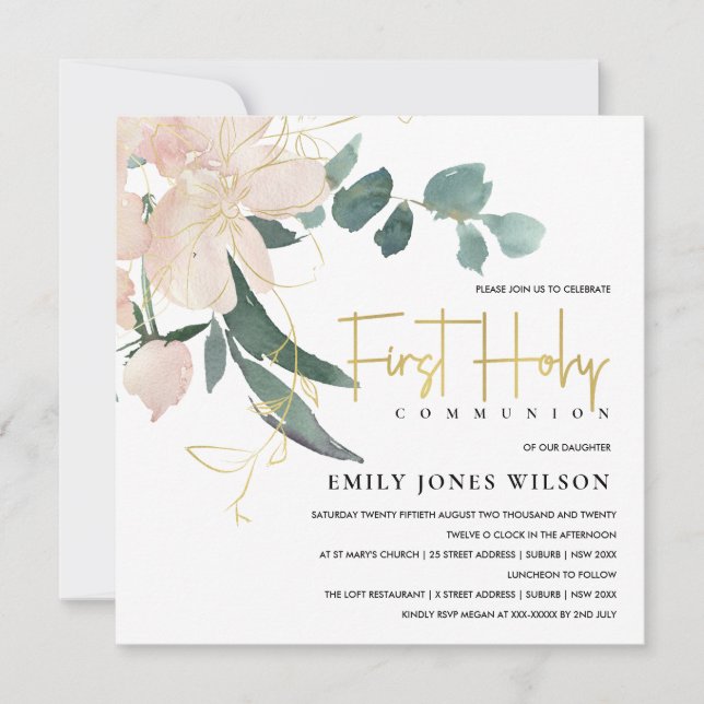 CONVITE FLORAL DE ÁGUA FLORAL SUAVE PRIMEIRA COMUNICAÇÃO S (Frente)