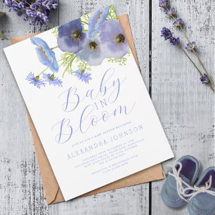 Convite Floral de Aguarela Azul Baby In Bloom