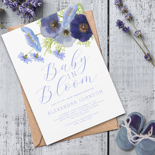 Convite Floral de Aguarela Azul Baby In Bloom