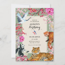 Convite Floral de animais selvagens, de colheita de aquare