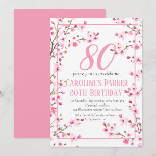 Convite Floral de Aniversário com 80 de Flor Rosa-Rosa