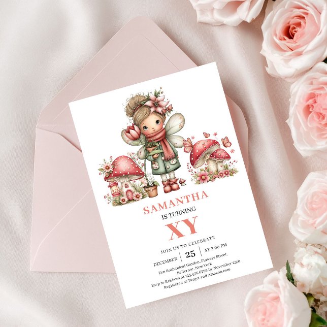 Convite Floral de Aniversário de 2 Anos da Fada Fo (Pink Cute Fairy 2nd Birthday Floral Invitation)