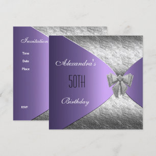 Convite Floral de Aniversário de 50 anos Roxo Prat