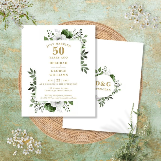 Convite Floral de Aniversário de Casamento de 50 A (Budget 50th Wedding Anniversary Floral Invitation)
