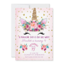 Convite Floral de Aniversário do Unicorn Face