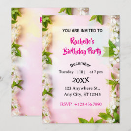 Convite Floral de Aniversário Elegante Flor de Cerejeira B