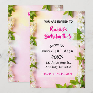Convite Floral de Aniversário Elegante Flor de Cerejeira B