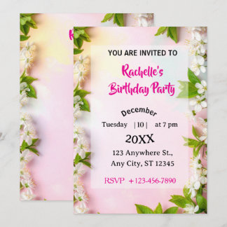 Convite Floral de Aniversário Elegante Flor de Cerejeira B
