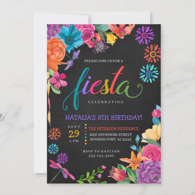 Convite Floral de Aniversário Fiesta Mexicano (Frente)