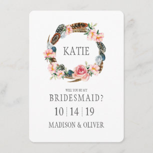 Convite Floral de Aquarela com Penas   Bridesman