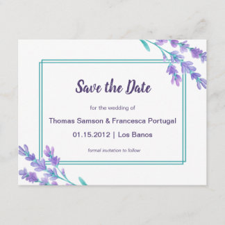 Convite Floral de Aquarela da lavanda Salve a placa de dat