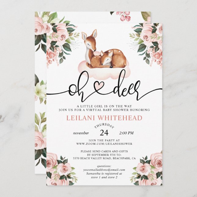 Convite Floral de Aquarela de Chá de fraldas de Cervejas V (Frente/Verso)