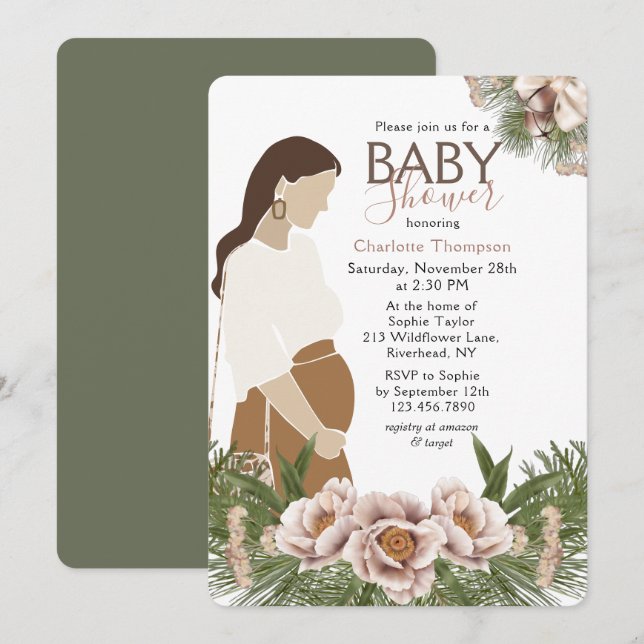 Convite Floral de Aquarela do Chá de fraldas Rosa Esbranqu (Frente/Verso)