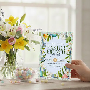 Convite Floral de Aquarela para Brunch de Páscoa