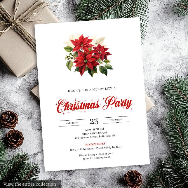 Convite Floral de Aquarela para Natal Clássico (Classic Christmas Bouquet Floral Watercolor Invitation)