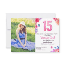 Convite floral de aquarela romântica com fotografi