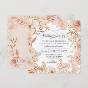 Convite Floral de Aquarela Rosa-Cor-de-aniversário de 40 