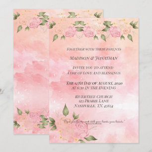 Convite Floral de Aquarela Rosa-Rosa