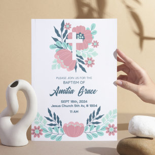 Convite Floral De Batismo Simples Retirado À Mão